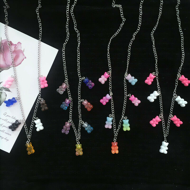 Collares de resina de jalea Linda para mujer y niña, 7 colores, Arco Iris, Gummy, Punk, Hip Hop, accesorios