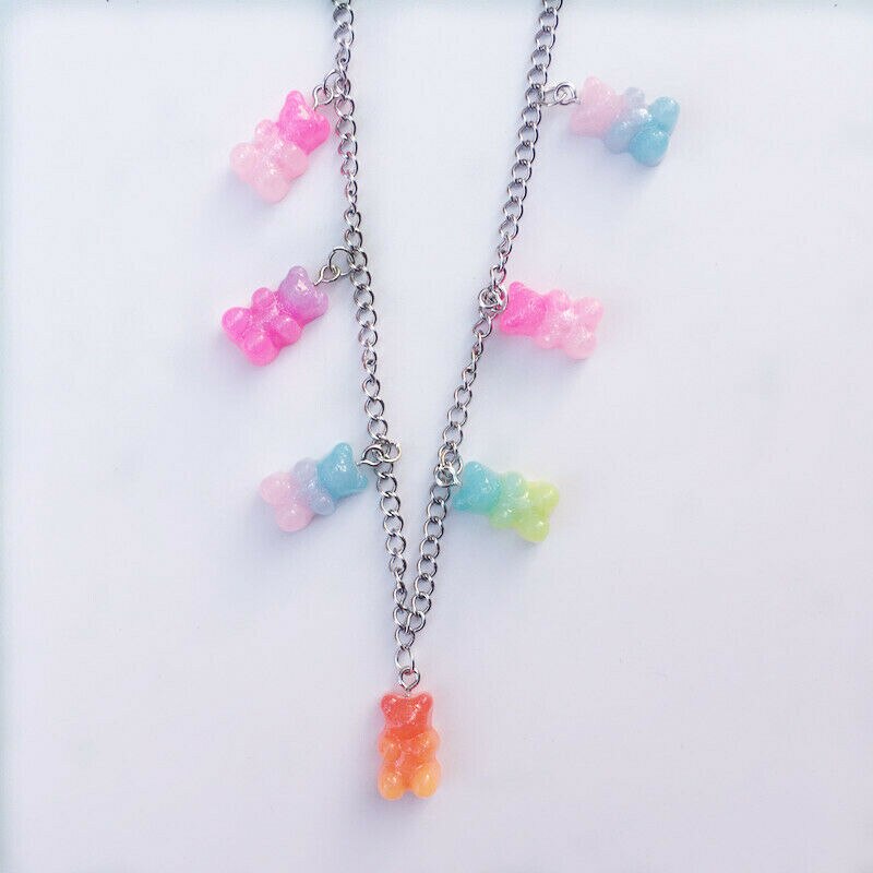 Collares de resina de jalea Linda para mujer y niña, 7 colores, Arco Iris, Gummy, Punk, Hip Hop, accesorios