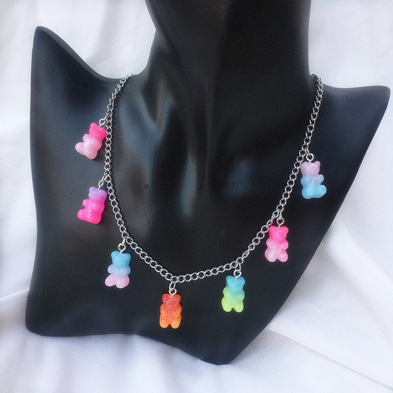 Collares de resina de jalea Linda para mujer y niña, 7 colores, Arco Iris, Gummy, Punk, Hip Hop, accesorios