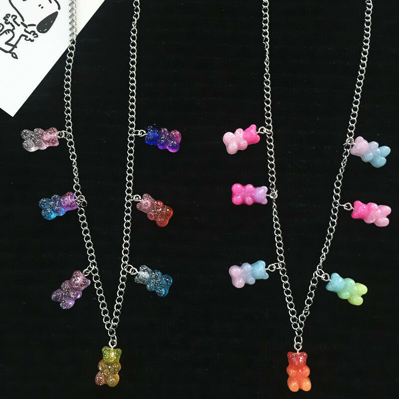 Collares de resina de jalea Linda para mujer y niña, 7 colores, Arco Iris, Gummy, Punk, Hip Hop, accesorios