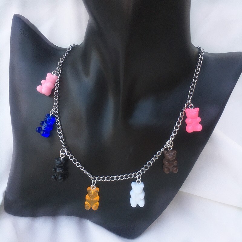 Collares de resina de jalea Linda para mujer y niña, 7 colores, Arco Iris, Gummy, Punk, Hip Hop, accesorios