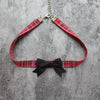 College style red plaid bow collar chocker red necklace