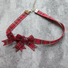 College style red plaid bow collar chocker red necklace