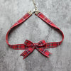 College style red plaid bow collar chocker red necklace