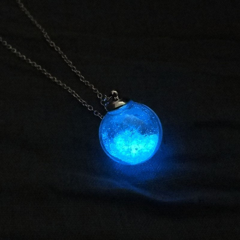Collier Femme Dry Flower Charm Dandelion Wishing Glass Ball Pendant Necklace Link Chain Glow In The Dark Necklace Best Gifts
