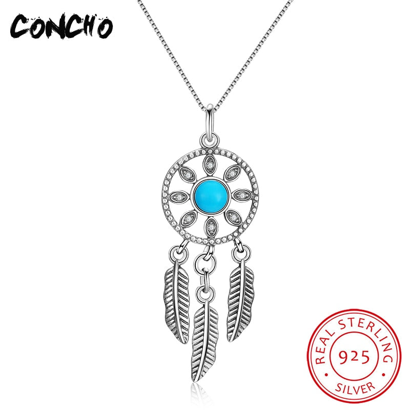 Collier Sautoir Long Pendant Necklaces Trendy Party Colares Jewelry 925 Sterling Turquoise Feather Necklace For Women