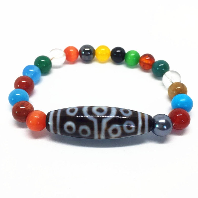 Coloful Elastic Agate Bracelet 15 Eyes Dzi Bead Amulet Good Luck Fashion and Powerful Bracelet Good Gifts Qualitied