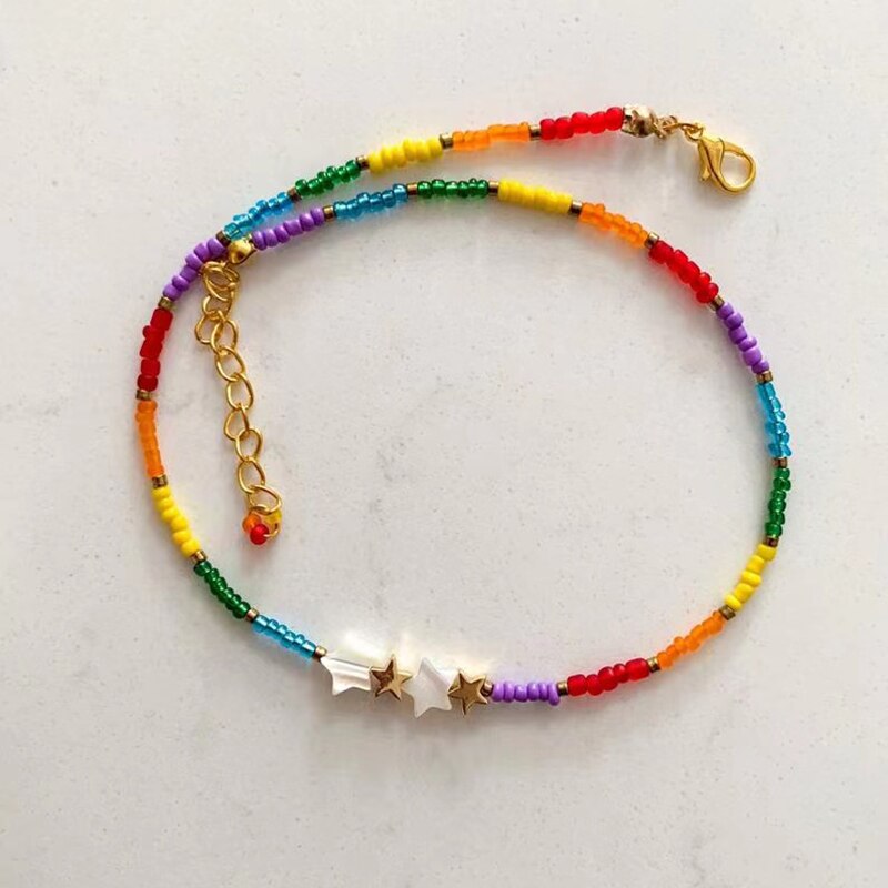 Color Bead Mix And Match Ethnic Style Golden Moon Pendant Chain Necklace Elegant Temperament Lady Exquisite Gift 2021