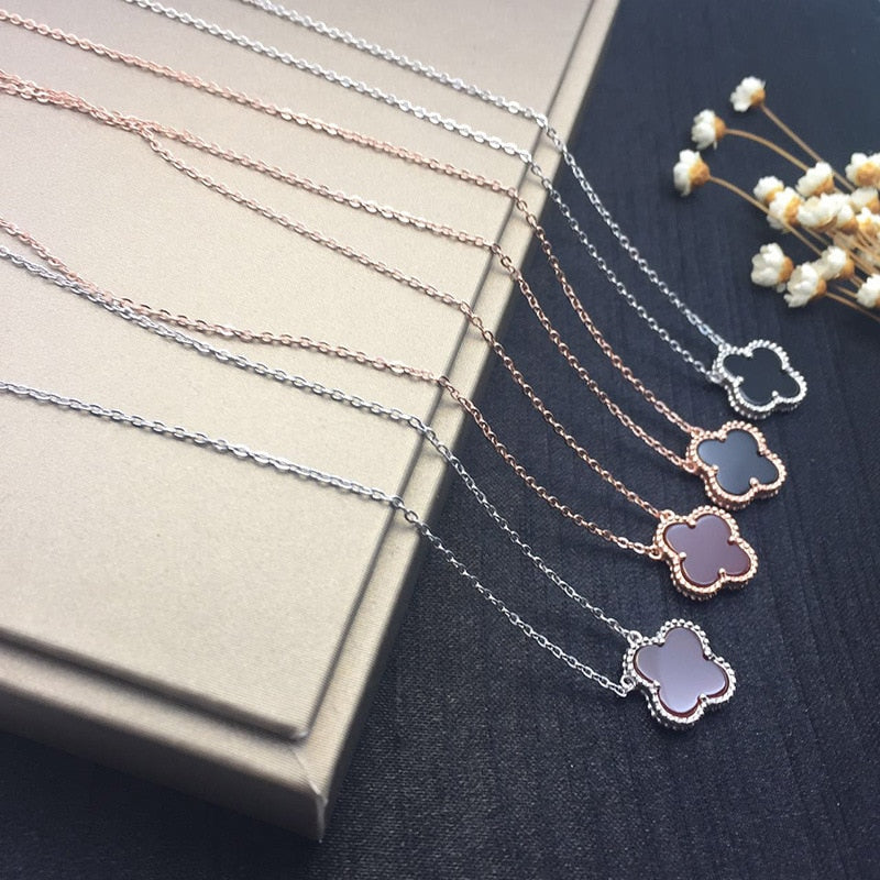 Color Shell Clover Necklace 925 Sterling Silver Wish Love Pendant Brand Vca Design Gold Color Short Chocker Women Jewelry Gifts