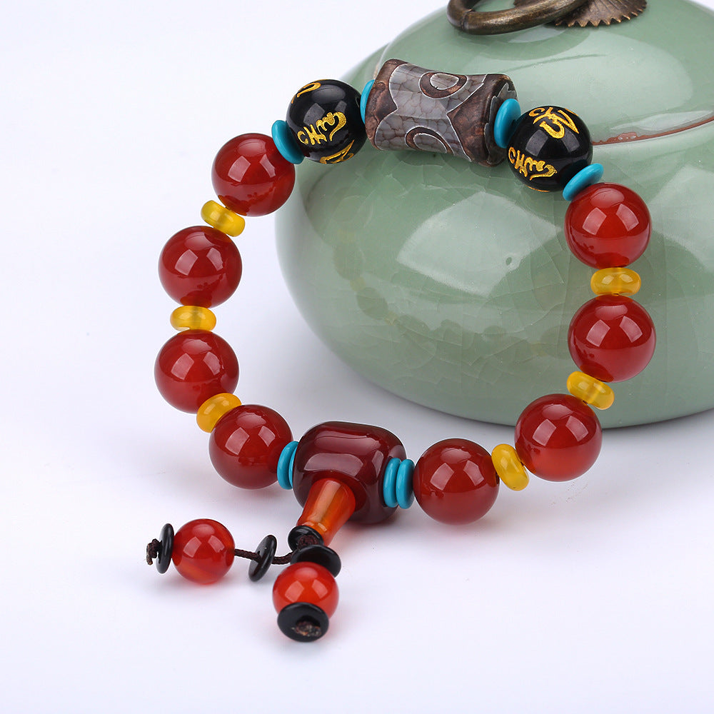Colored Dzi Red Agate Obsidian Buddha Beads Protection Natural Stone Tibet Beads Amulet Bracelet High Qaulity Gift