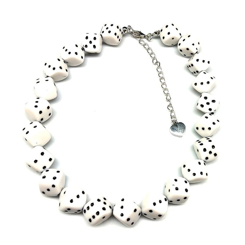 Colorful Acrylic Dice Beads Stretch Choker Funny Game Lucky Dice Necklace Women85LB