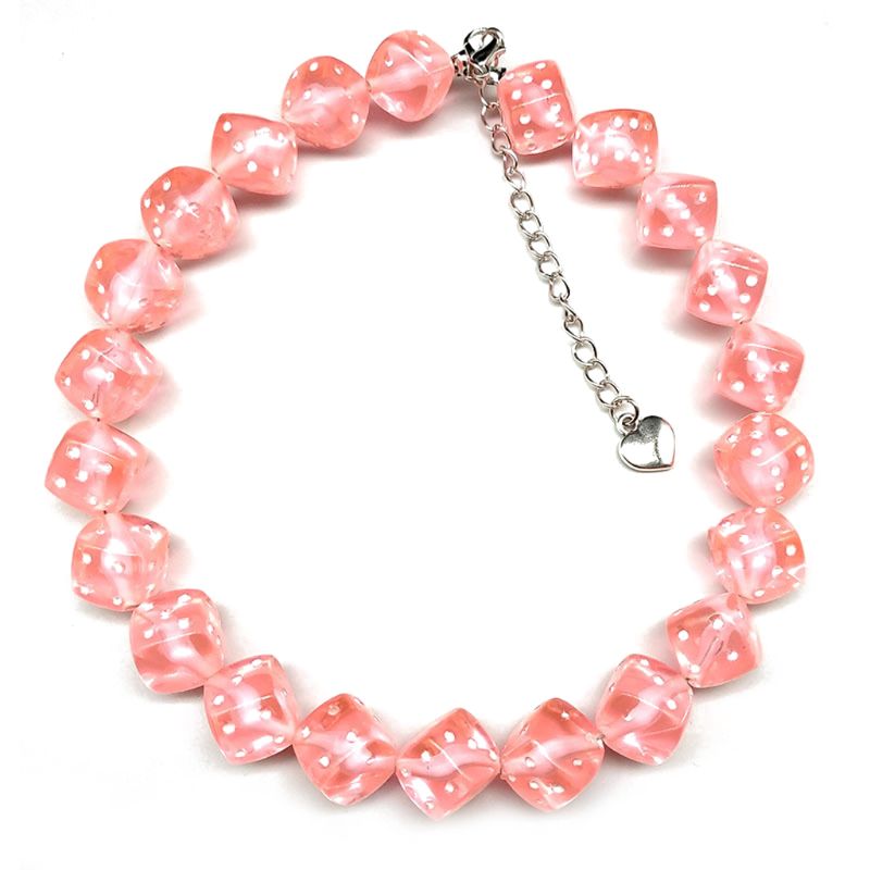 Colorful Acrylic Dice Beads Stretch Choker Funny Game Lucky Dice Necklace Women85LB