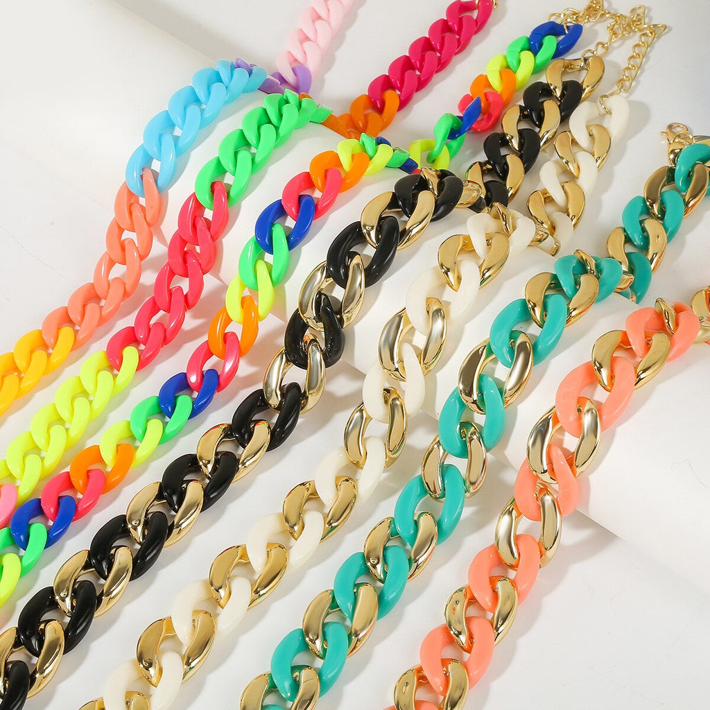 Colorful Acrylic Resin Choker Chunky Thick Necklaces Gothic Miami Curb Cuban Necklaces Collier Female Neck Jewelry Party Gift