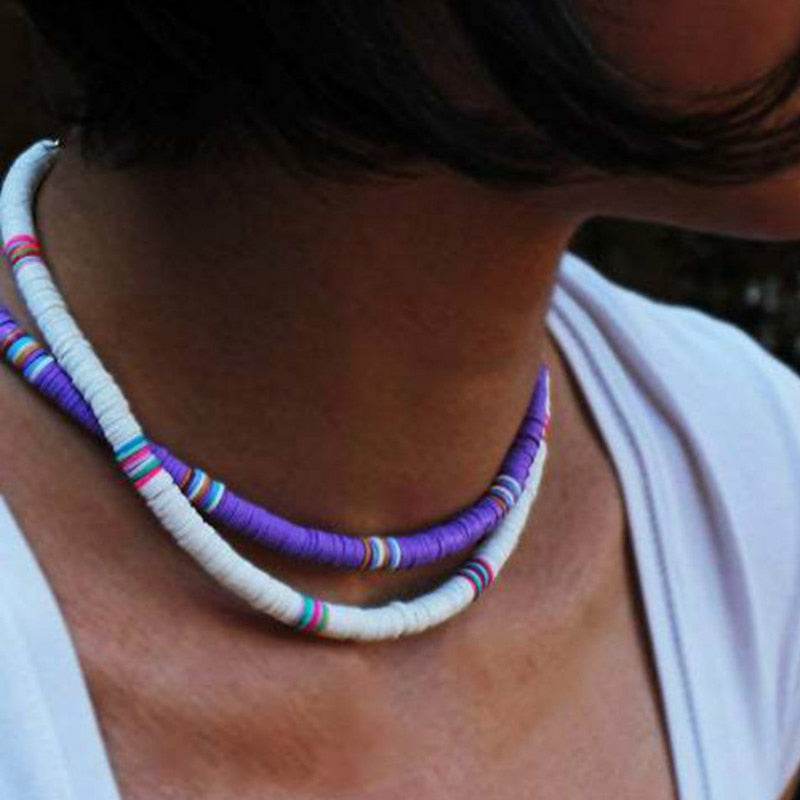 Colorful African Vinyl Disc Beads Necklaces for Women Girls Handmade 2021 Summer Beach Collar Necklace for Holidays New