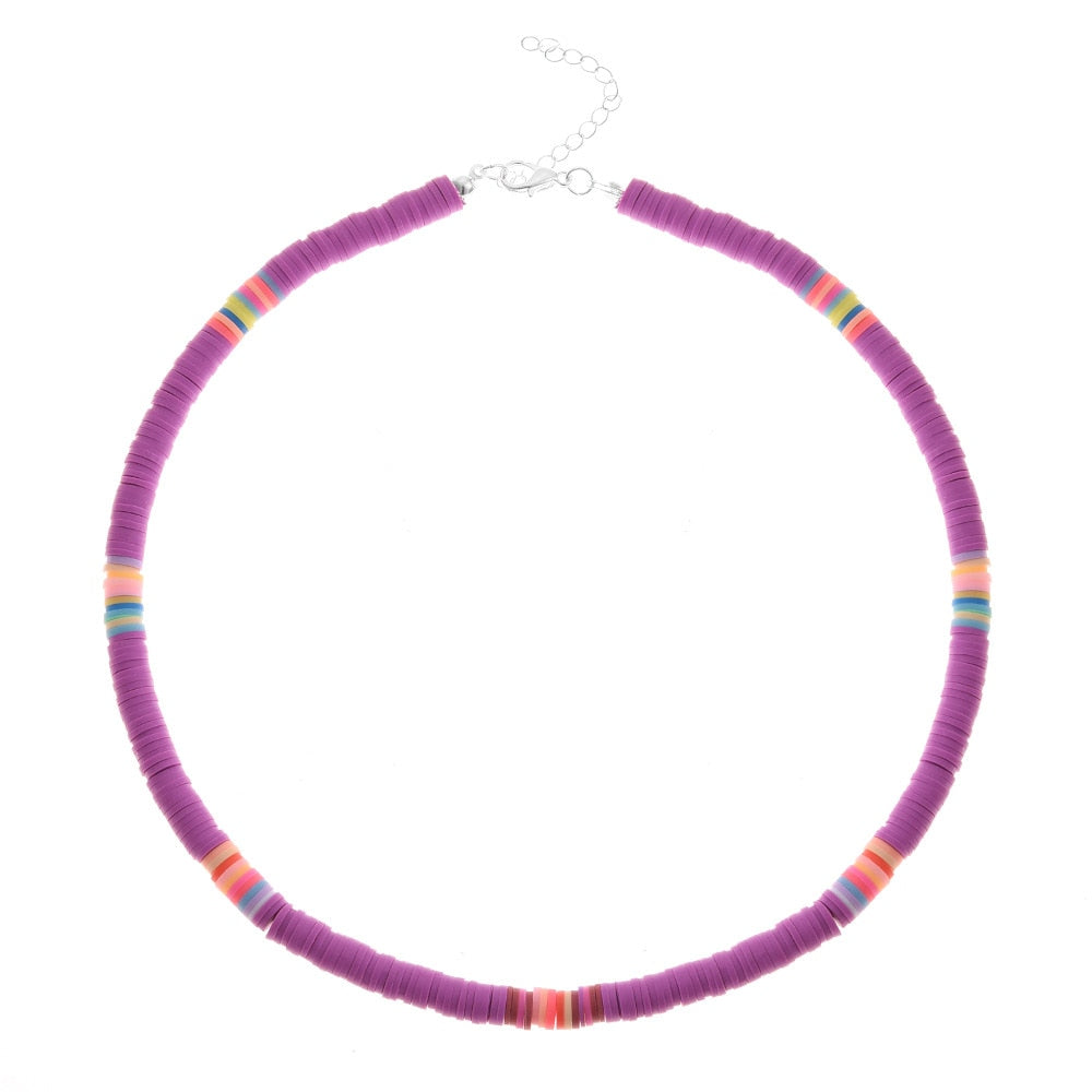 Colorful African Vinyl Disc Beads Necklaces for Women Girls Handmade 2021 Summer Beach Collar Necklace for Holidays New