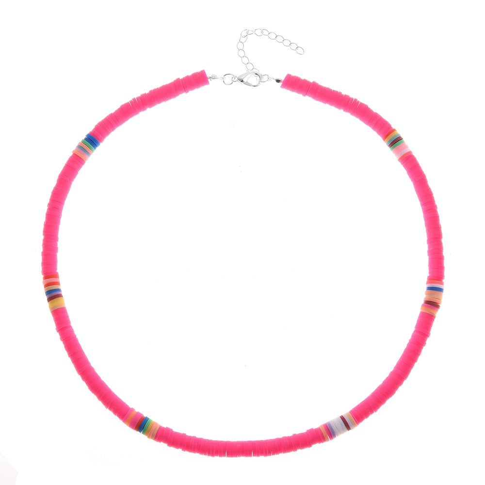 Colorful African Vinyl Disc Beads Necklaces for Women Girls Handmade 2021 Summer Beach Collar Necklace for Holidays New