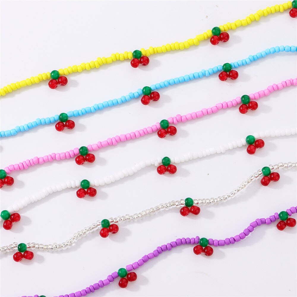 Colorful Beads Cute Cherry Choker Necklaces For Women Girls Korean Fruit Rainbow Beaded Necklace 2021 Trend Jewelry Gift