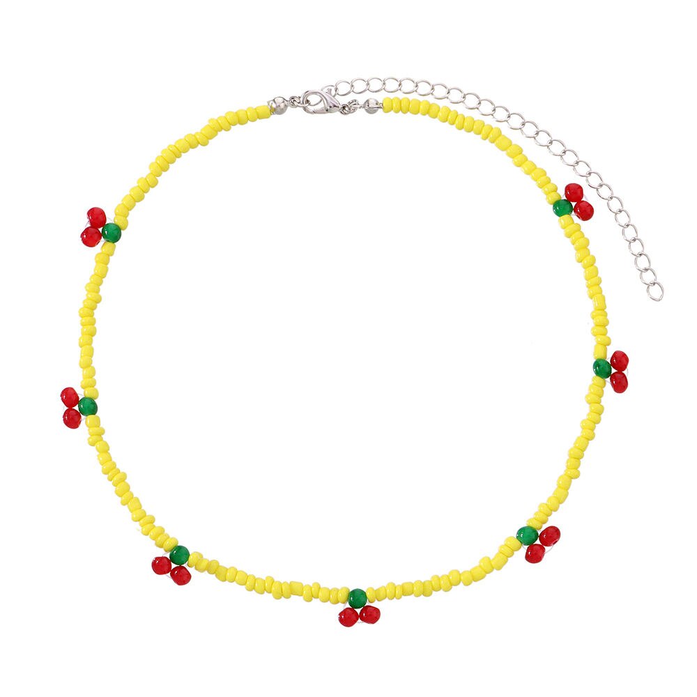 Colorful Beads Cute Cherry Choker Necklaces For Women Girls Korean Fruit Rainbow Beaded Necklace 2021 Trend Jewelry Gift