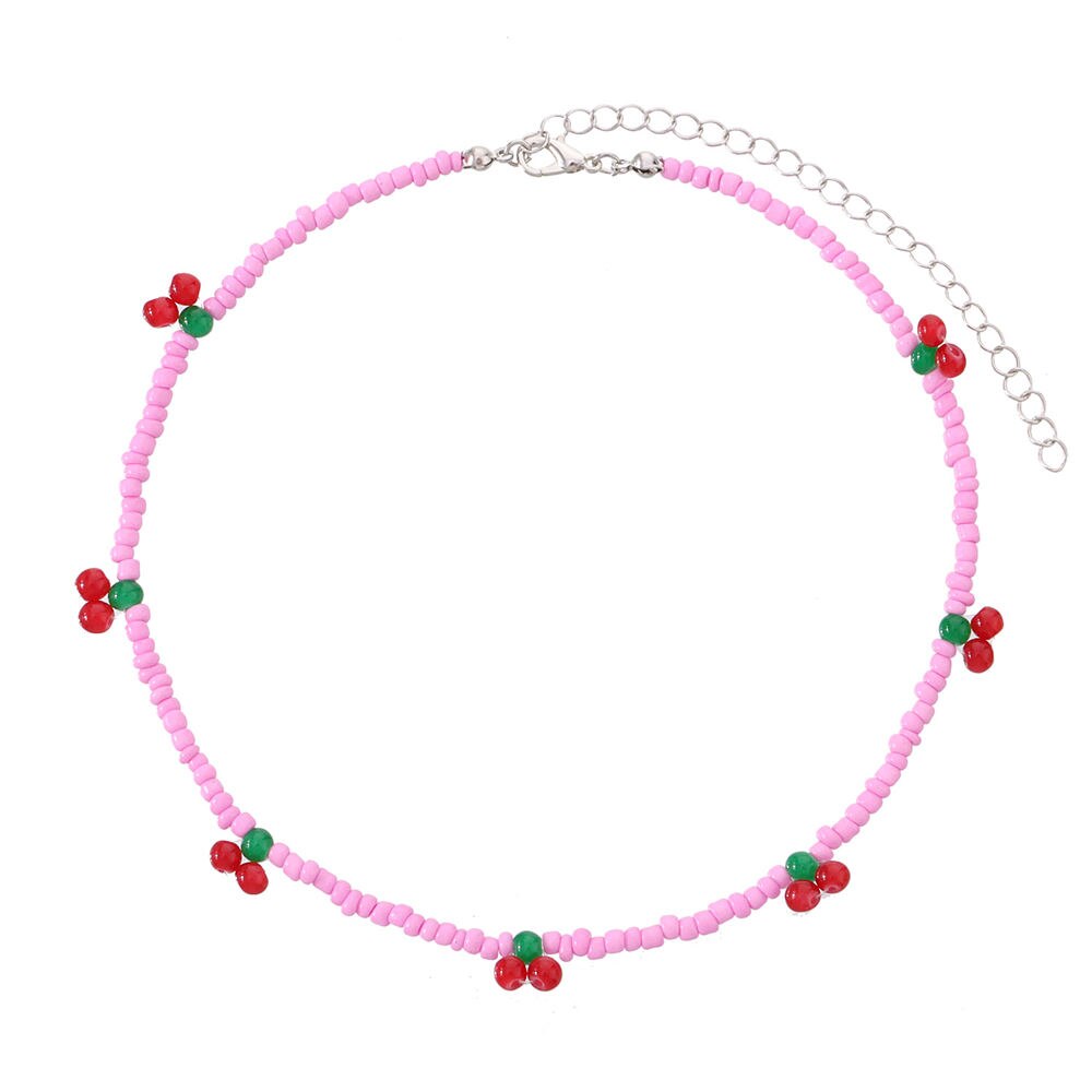 Colorful Beads Cute Cherry Choker Necklaces For Women Girls Korean Fruit Rainbow Beaded Necklace 2021 Trend Jewelry Gift