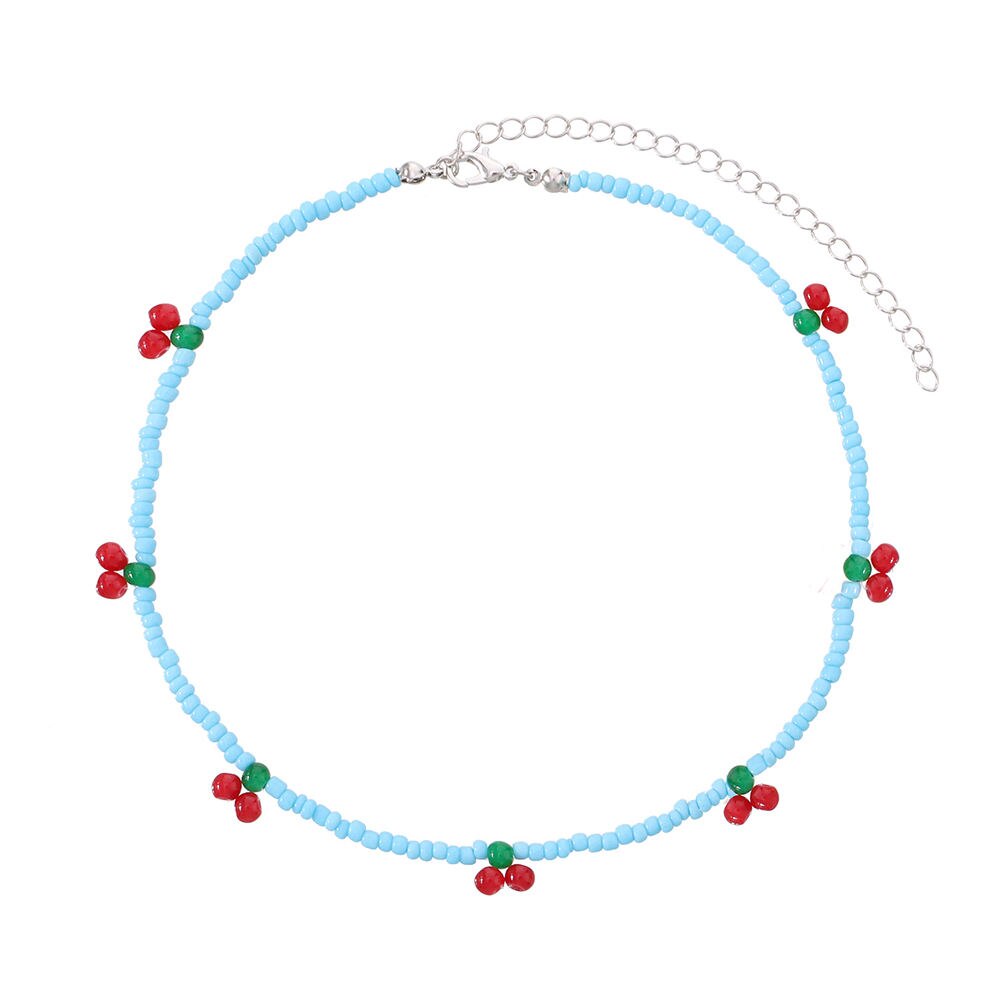 Colorful Beads Cute Cherry Choker Necklaces For Women Girls Korean Fruit Rainbow Beaded Necklace 2021 Trend Jewelry Gift