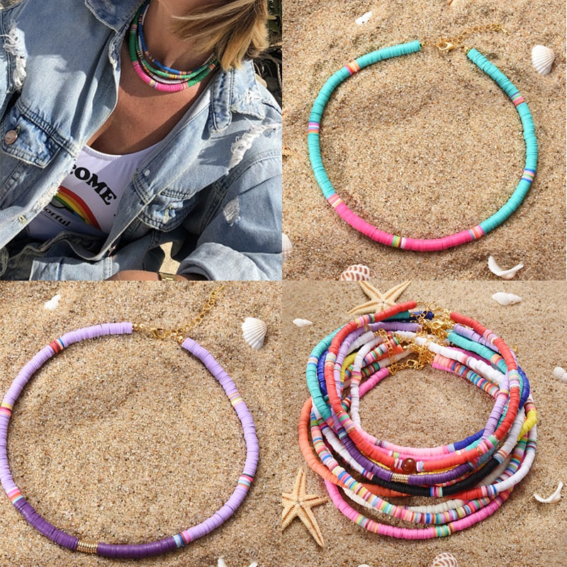 Colorful Beads Necklace Women Girl Necklace Summer Beach Surf Jewelry