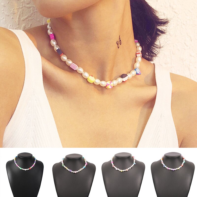 Colorful Boho Beaded Necklace For Women Korean Sweet Colorful Clavicle Chain Ethnic Choker Female Harajuku Collar Jewelry Gifts
