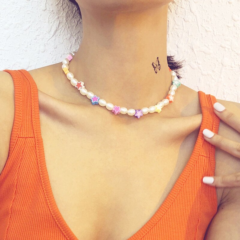 Colorful Boho Beaded Necklace For Women Korean Sweet Colorful Clavicle Chain Ethnic Choker Female Harajuku Collar Jewelry Gifts