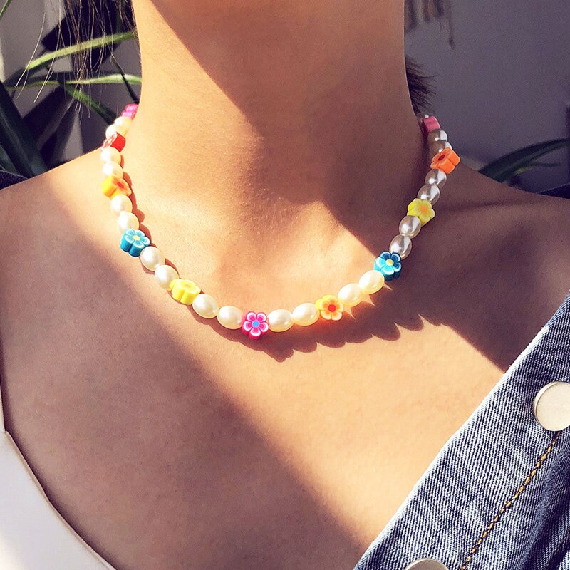 Colorful Boho Beaded Necklace For Women Korean Sweet Colorful Clavicle Chain Ethnic Choker Female Harajuku Collar Jewelry Gifts