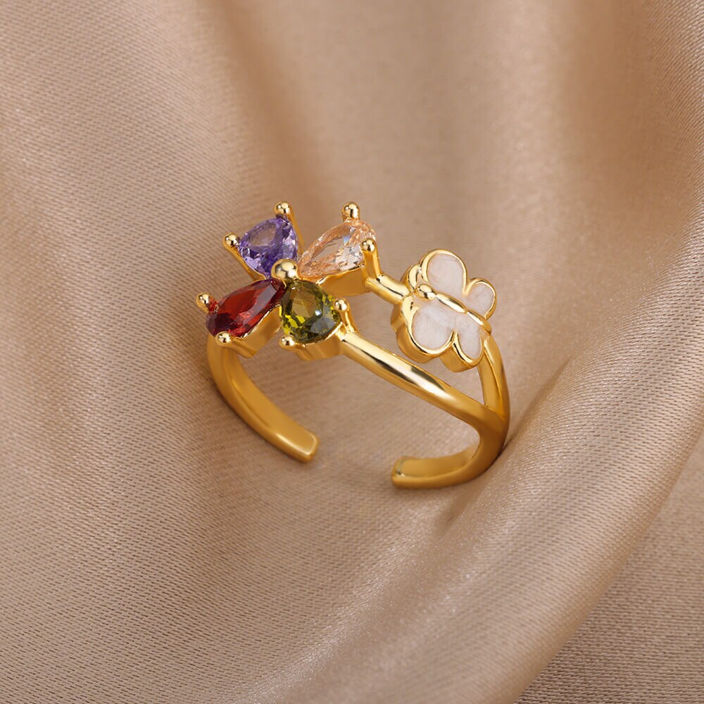 Colorful Butterfly Zircon Rings for Women Stainless Steel Gold Color Open Ring 2023 Trend Cubic Zirconia Wedding Jewelry anillos