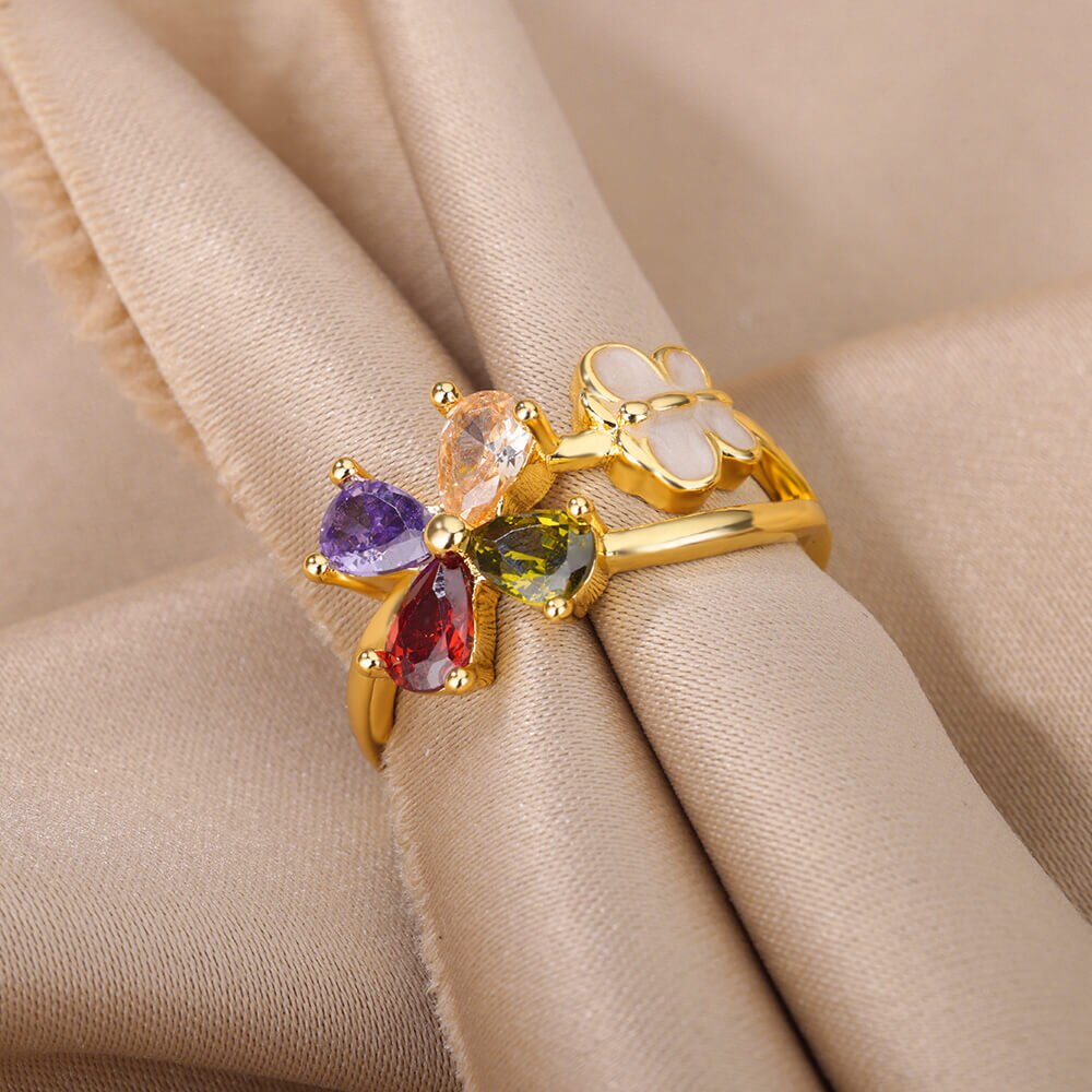 Colorful Butterfly Zircon Rings for Women Stainless Steel Gold Color Open Ring 2023 Trend Cubic Zirconia Wedding Jewelry anillos