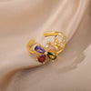 Colorful Butterfly Zircon Rings for Women Stainless Steel Gold Color Open Ring 2023 Trend Cubic Zirconia Wedding Jewelry anillos