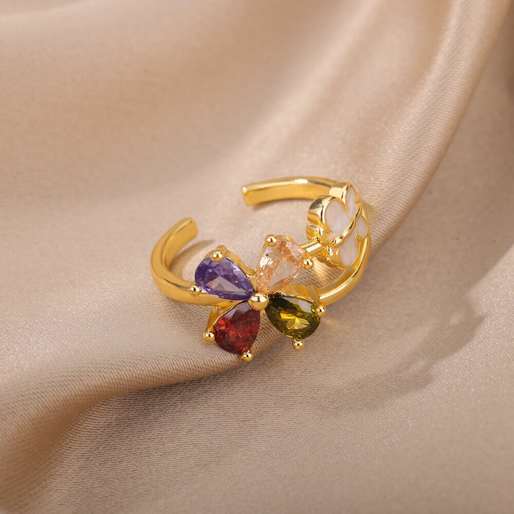 Colorful Butterfly Zircon Rings for Women Stainless Steel Gold Color Open Ring 2023 Trend Cubic Zirconia Wedding Jewelry anillos