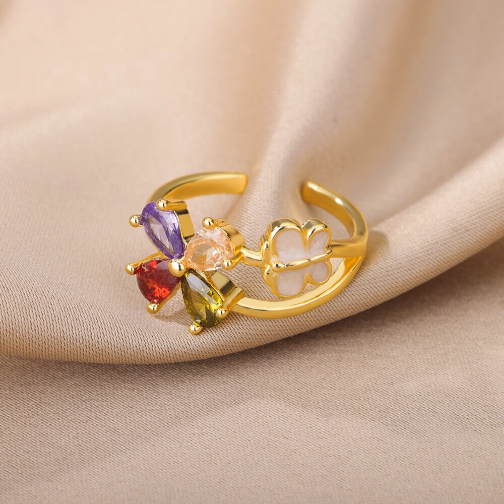 Colorful Butterfly Zircon Rings for Women Stainless Steel Gold Color Open Ring 2023 Trend Cubic Zirconia Wedding Jewelry anillos