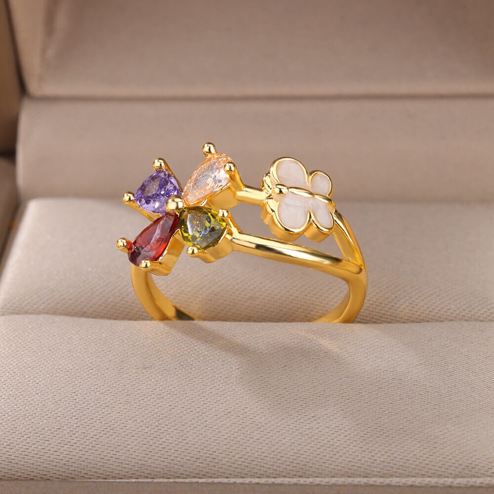 Colorful Butterfly Zircon Rings for Women Stainless Steel Gold Color Open Ring 2023 Trend Cubic Zirconia Wedding Jewelry anillos