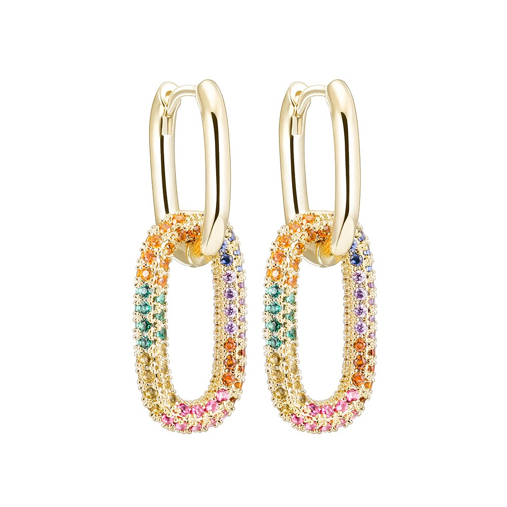 Colorful CZ Crystal Pendant Hoop Earrings Trendy Exquisite Gold Silvery Geometric Oval Copper Earrings for Woman Gifts 2022 New