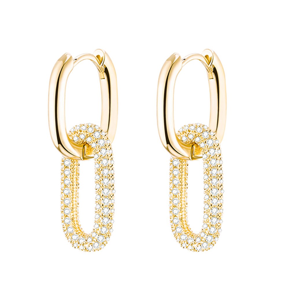 Colorful CZ Crystal Pendant Hoop Earrings Trendy Exquisite Gold Silvery Geometric Oval Copper Earrings for Woman Gifts 2022 New