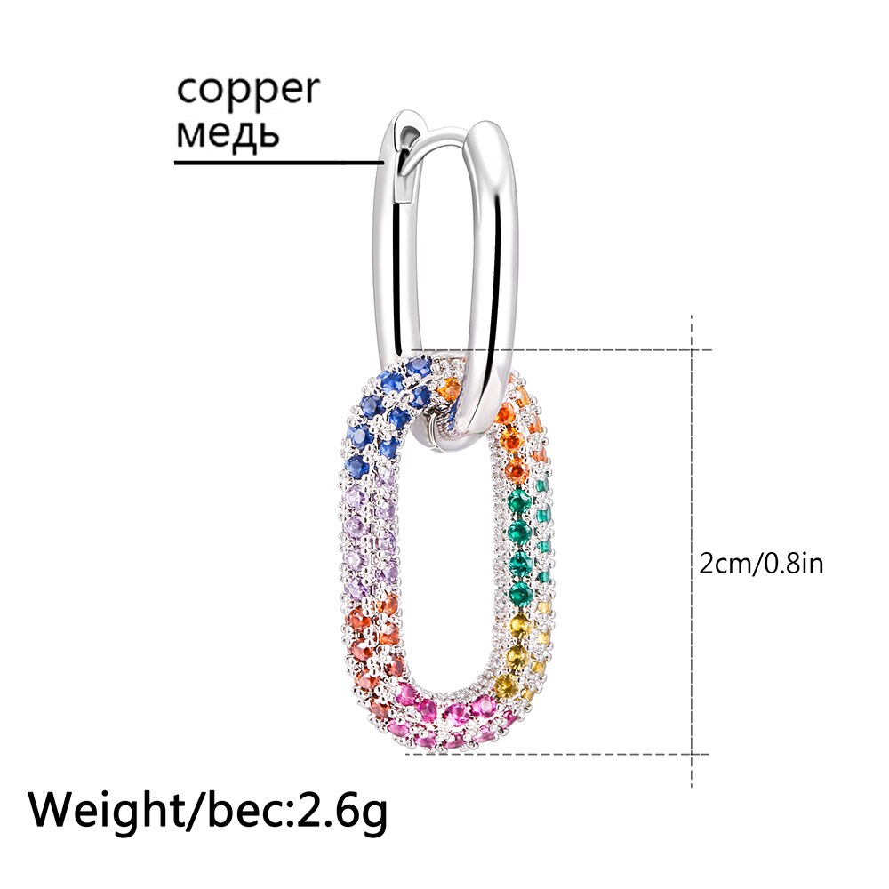 Colorful CZ Crystal Pendant Hoop Earrings Trendy Exquisite Gold Silvery Geometric Oval Copper Earrings for Woman Gifts 2022 New