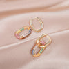 Colorful CZ Crystal Pendant Hoop Earrings Trendy Exquisite Gold Silvery Geometric Oval Copper Earrings for Woman Gifts 2022 New
