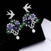 Colorful CZ Flower Ladies 925 Sterling Silver Pin Long Drop Earrings Pearl Piercing Earrings for Women Wedding Jewelry YEA065