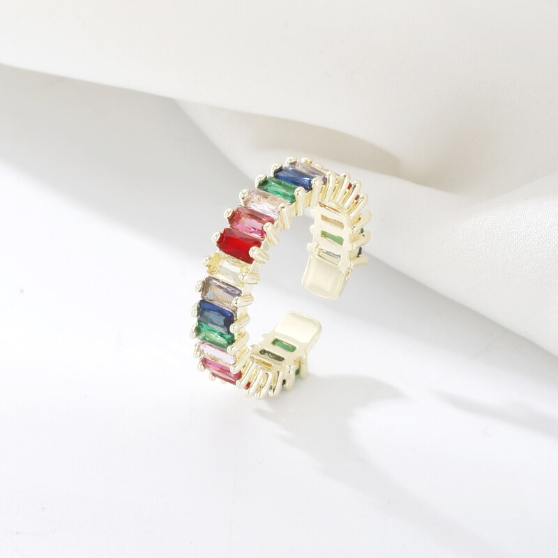 Colorful CZ Ring for Women Female Thin Skinny Wedding Birthstone Rainbow Color Simple Open Adjustable Finger Rings Jewelry Gift