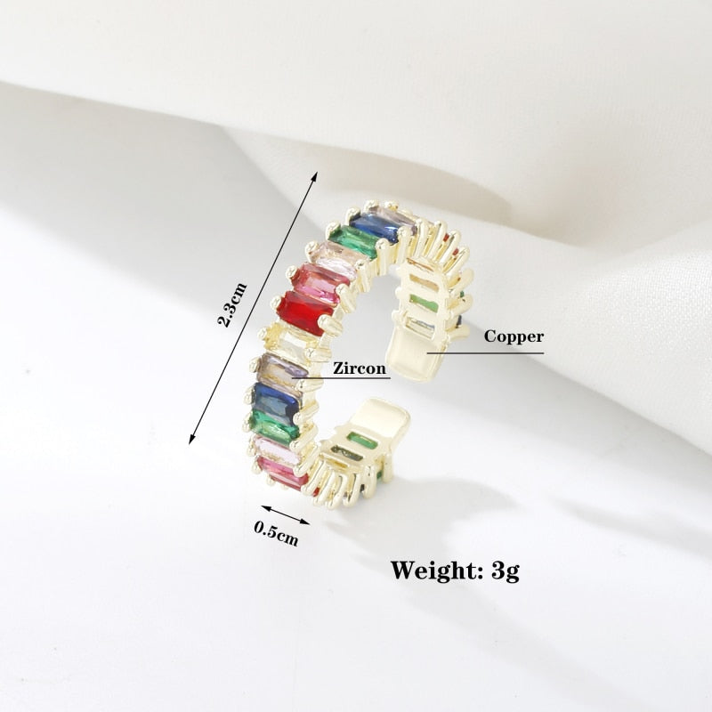 Colorful CZ Ring for Women Female Thin Skinny Wedding Birthstone Rainbow Color Simple Open Adjustable Finger Rings Jewelry Gift