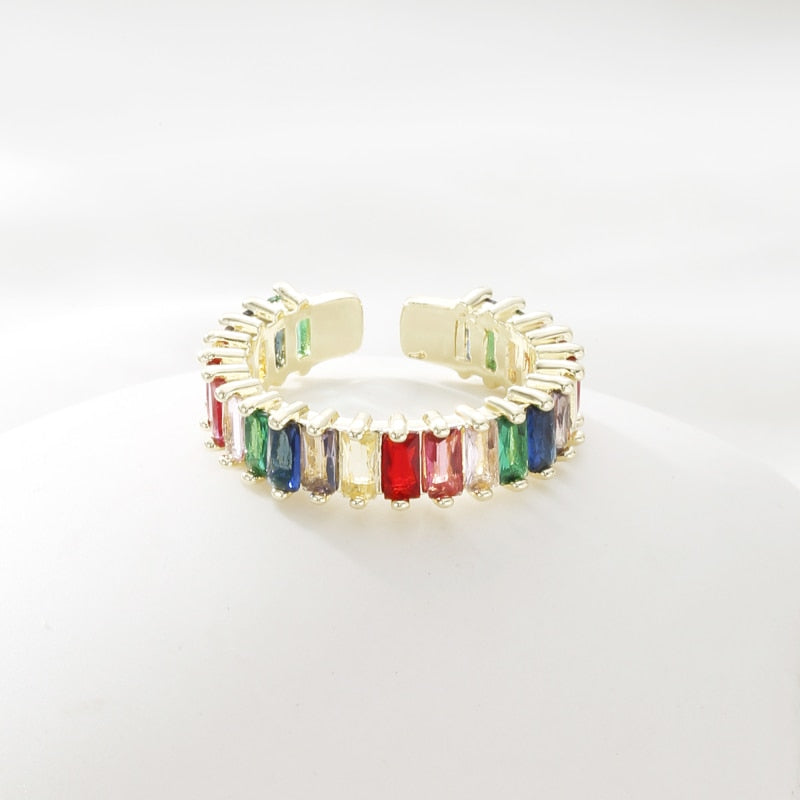 Colorful CZ Ring for Women Female Thin Skinny Wedding Birthstone Rainbow Color Simple Open Adjustable Finger Rings Jewelry Gift