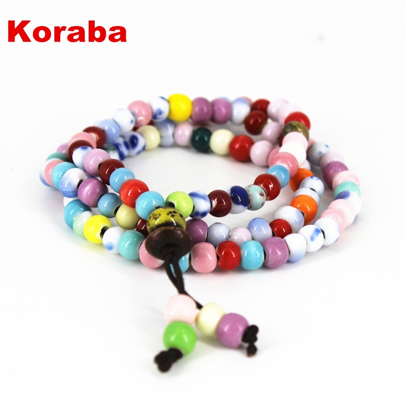 Colorful Ceramic Beads Women Ethnic Bracelets Multi Layer Charms Beads Elastic Bracelets Bangles Jewelry for Women BR-14