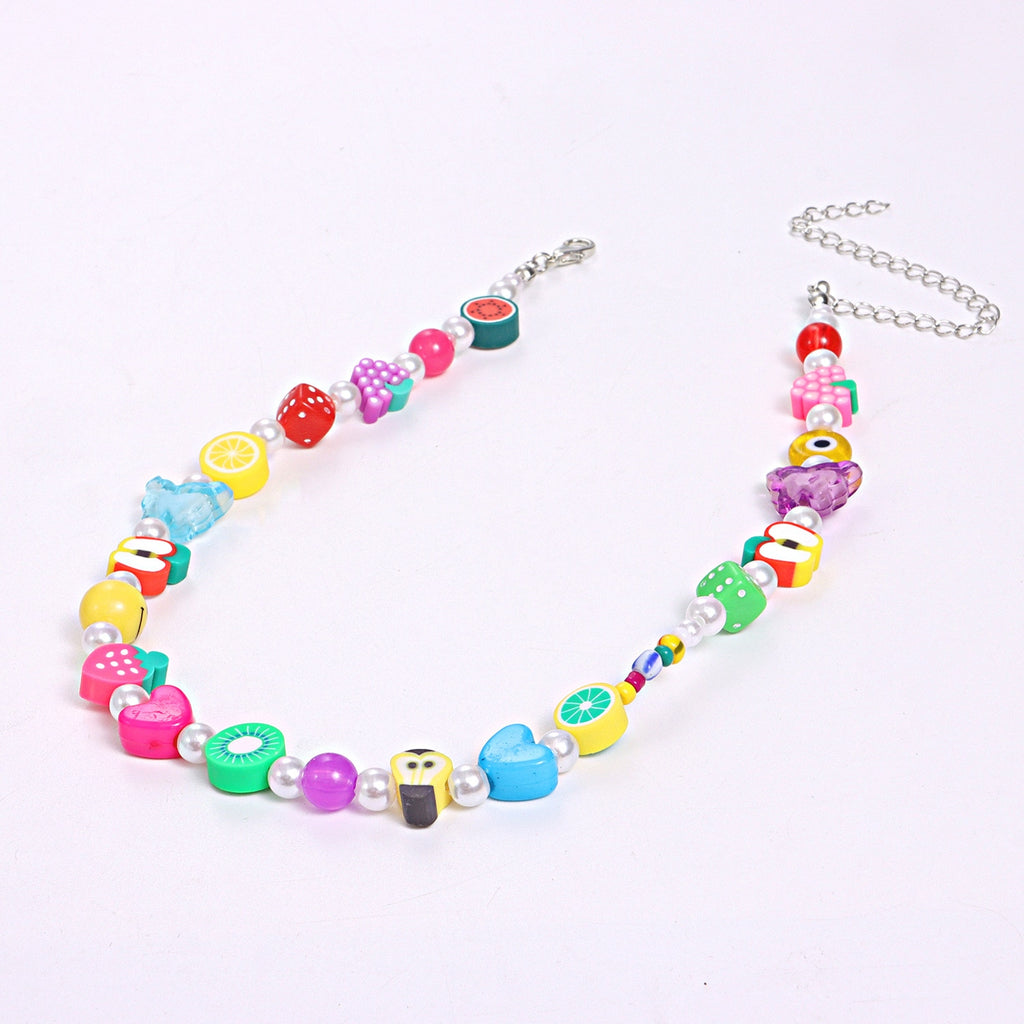 Colorful Clay Fruit Pearl Beads Choker Necklace For Women Handmade Watermelon Charming Necklace Clavicle Beach Jewelry
