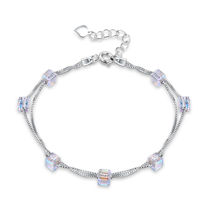 Colorful Crystal 925 Sterling Silver Double Layers Bracelets for Women 2020 New Arrvial Party Birthd Gift Jewelry HB29D