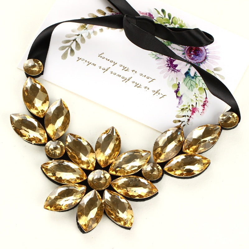 Colorful Crystal False Collar Chokers Necklace Black Rope Chain Rhinestone Choker Necklace Short Collar Statement Necklaces