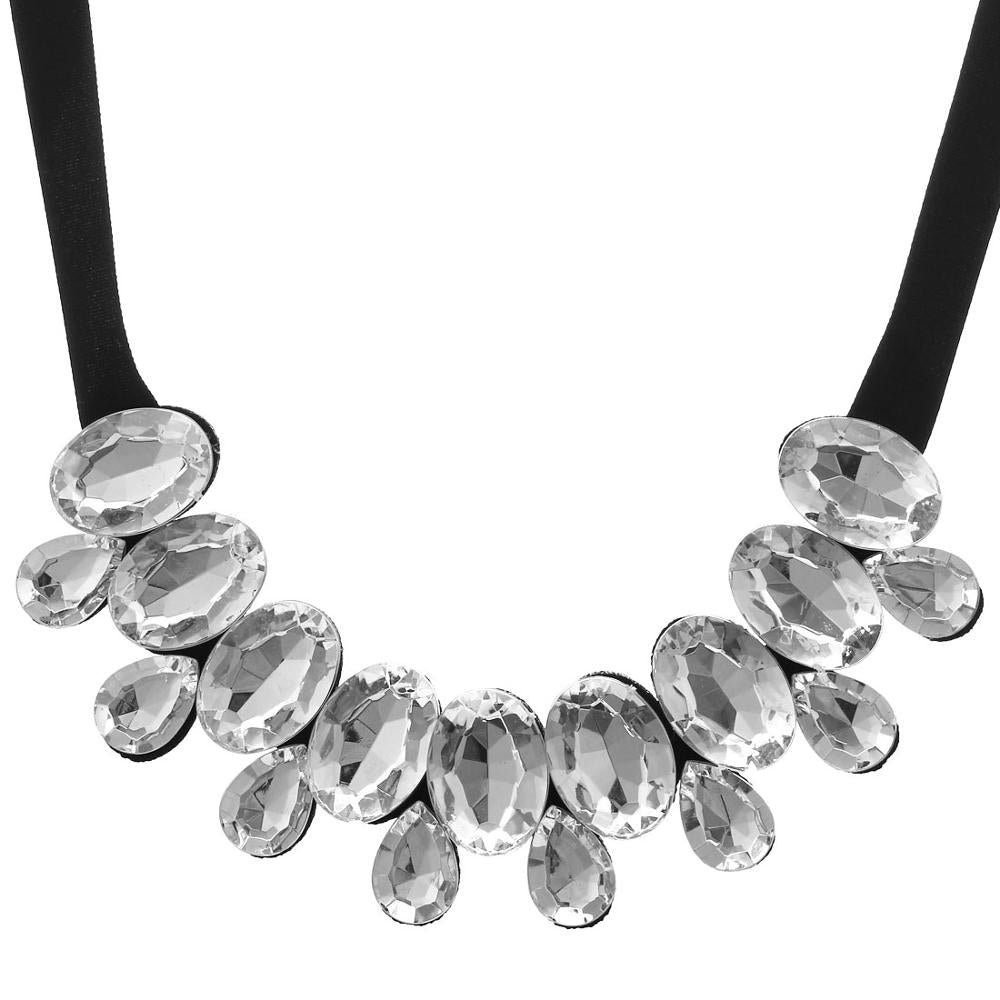 Colorful Crystal False Collar Chokers Necklace Black Rope Chain Rhinestone Choker Necklace Short Collar Statement Necklaces