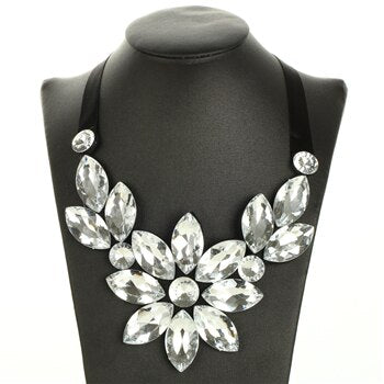 Colorful Crystal False Collar Chokers Necklace Black Rope Chain Rhinestone Choker Necklace Short Collar Statement Necklaces