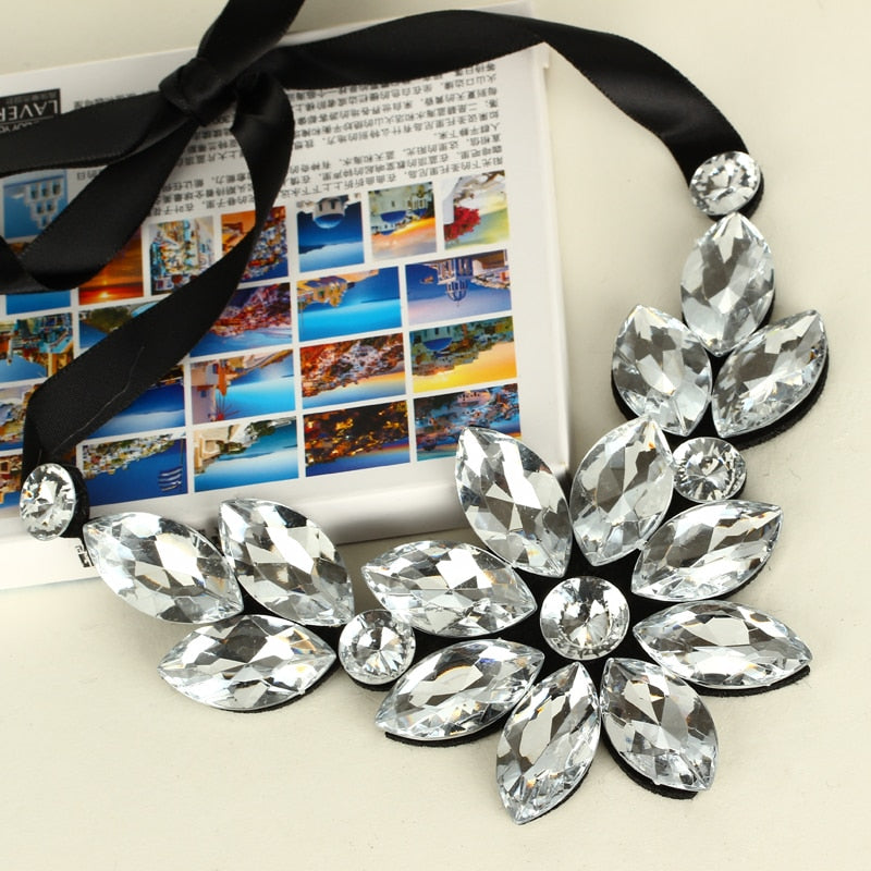 Colorful Crystal False Collar Chokers Necklace Black Rope Chain Rhinestone Choker Necklace Short Collar Statement Necklaces