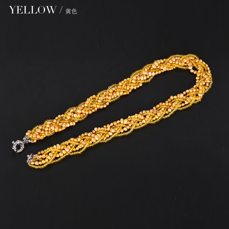 Colorful Crystal Pearl Necklace Natural Pearls Necklace Women Fashion Crystal Chains Popular Pearl Jewelry For Necklace